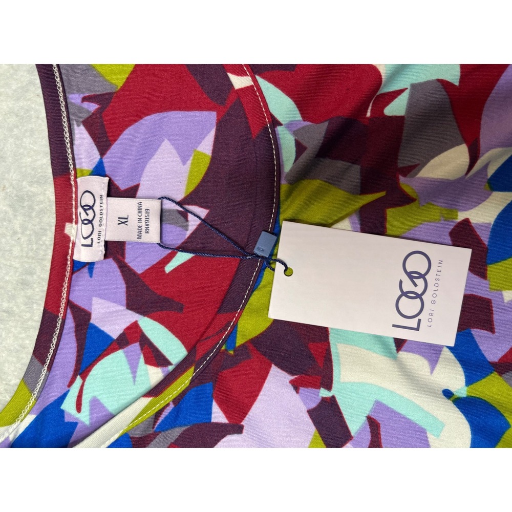 LOGO‎ Lori Goldstein Abstract Print Tunic Top 3/4 Sleeve Pleated Ruffle Hem XL - Picture 2 of 5